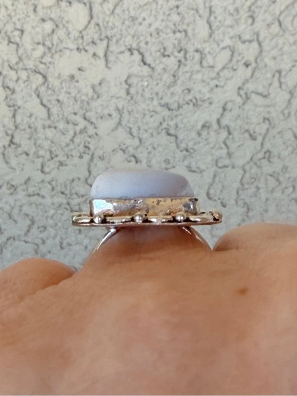Artisan Sterling Silver Ring with Pale Gray Stone